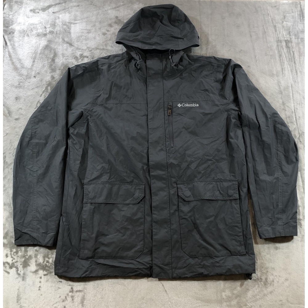 Columbia Sportswear Jacket Mens Large Gray Hooded Nylon Rain Coat Outdoor